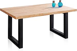 Mesa de Comedor Moderna de Roble y Acero Negro